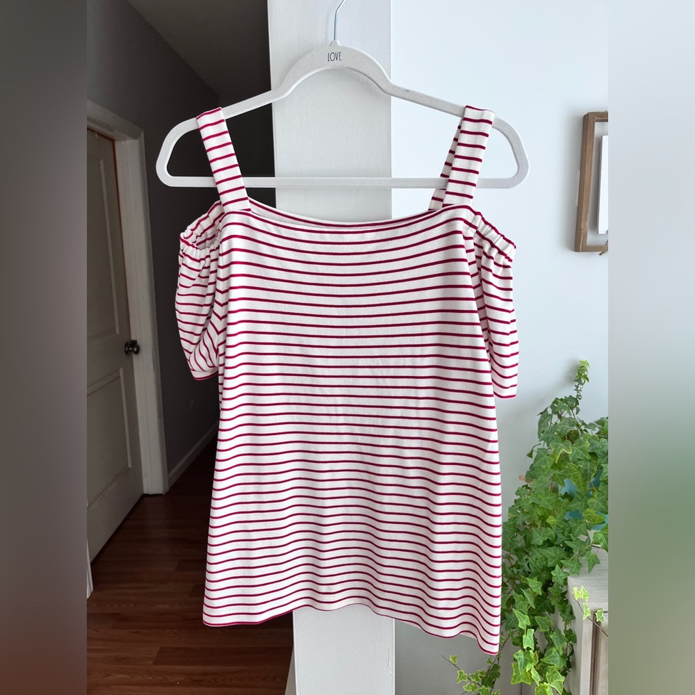 Ann Taylor White Top with Red Stripes